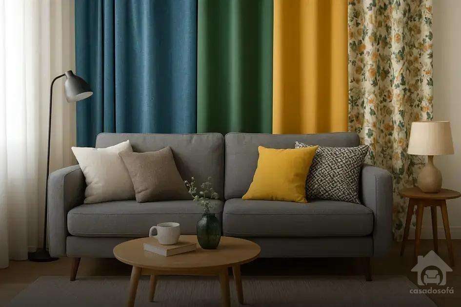 Cores de cortina que realçam o sofá cinza